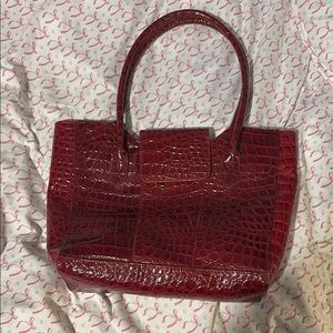 Elegant Red Crocodile-Embossed Tote Bag